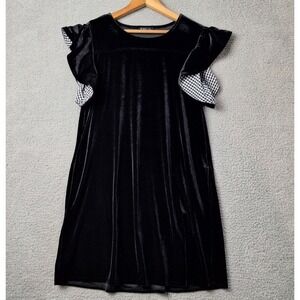 Very J Dress Womens Medium Black Velvet Ruffle Sleeve‎ Dress Party Cocktail
